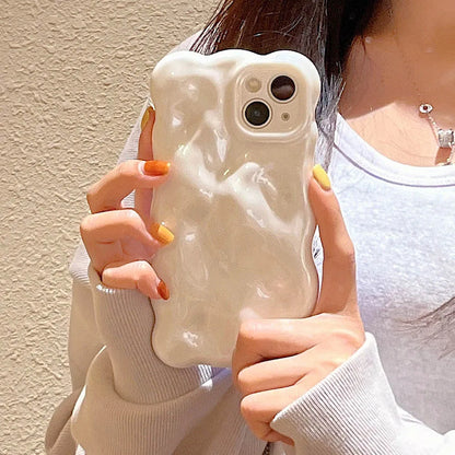 Japan Korea 3D Meteorite Pearl Cream White Soft IMD Phone Case For iPhone 14 15 16 13 12 Pro Max 11 Fashion Wave Bumper Cover