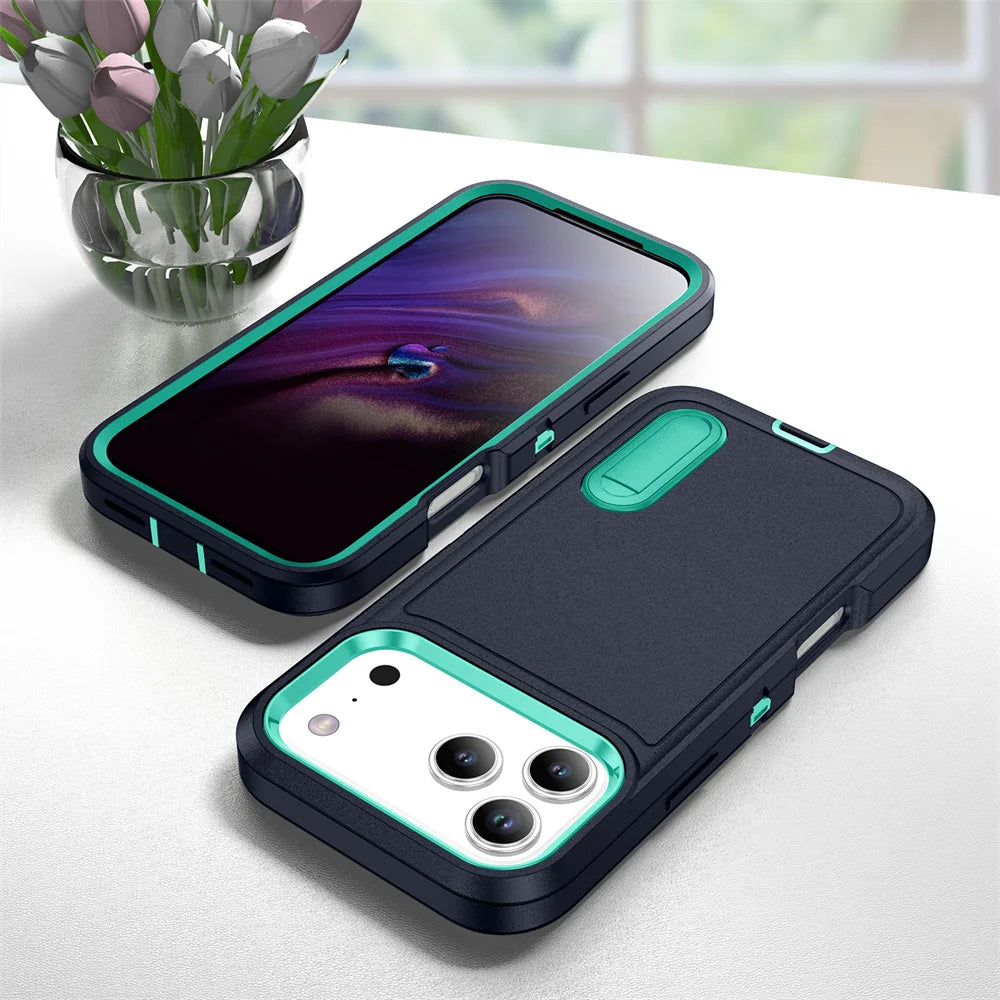 Heavy Duty Armor Protection Stand Phone Case for IPhone 17 Air 16E 16 15 14 Plus 13 12 11 Pro Max Shockproof Kickstand Cover