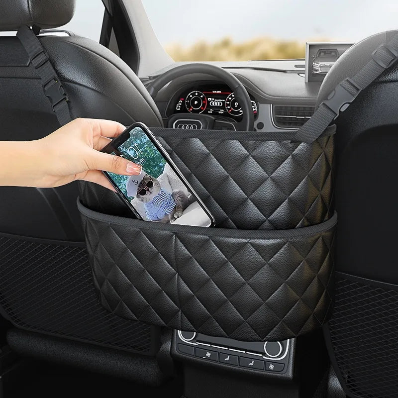 Car Middle Seat Storage Net Large Capacity Leather Bag Seat Back Storage Bag Car Chair Back Supplies Storage Goods Hanging Bag