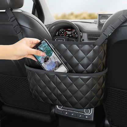 Car Middle Seat Storage Net Large Capacity Leather Bag Seat Back Storage Bag Car Chair Back Supplies Storage Goods Hanging Bag