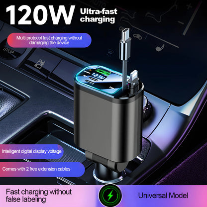 5 in 1 Retractable Car Charger with USB C Cable Roof Starlight Car Charger Adapter Compatible for iPhone Huawei Samsung