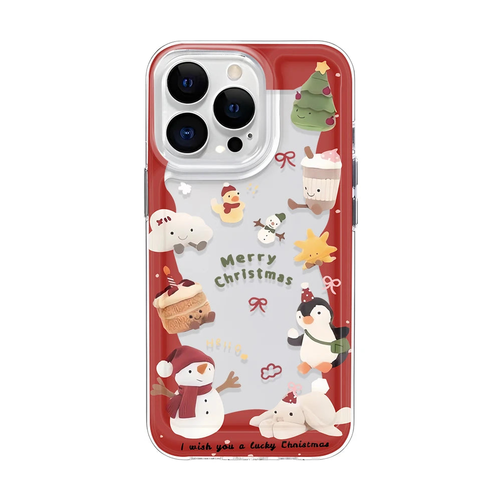 Cute Cartoon Winter Snow Case For IPhone 17 16 15 14 13 12 11 Pro Max 15 14 Plus 16 16E Christmas Pattern Clear Phone Cover