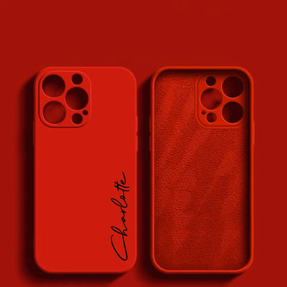 Luxury Liquid Silicone Soft Full Cover 15 14 13 Pro Max Personalized Customized DIY Name Case For iPhone 15 14 13 12 11 Pro Max - covers4phones