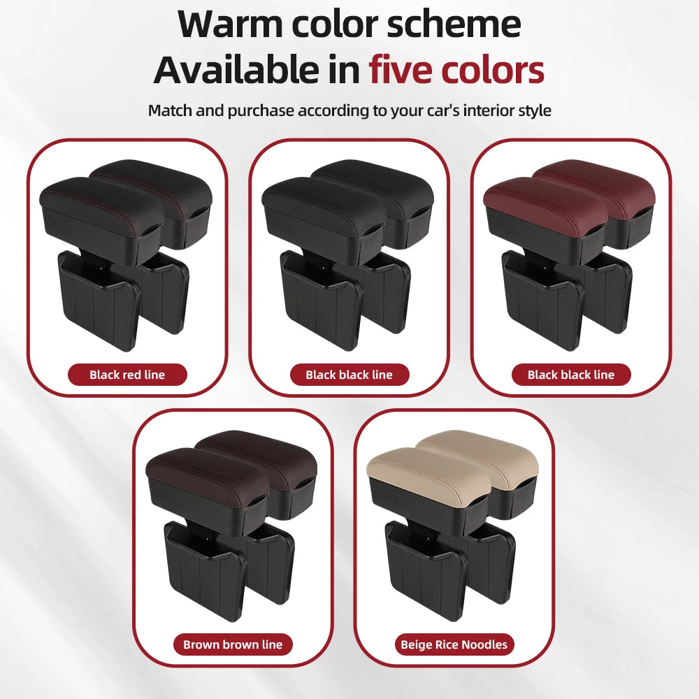 Height Adjustable Car Center Console Gap Storage Organizer with Liftable Tray Elbow Support Armrest Pad for SUV Sedan