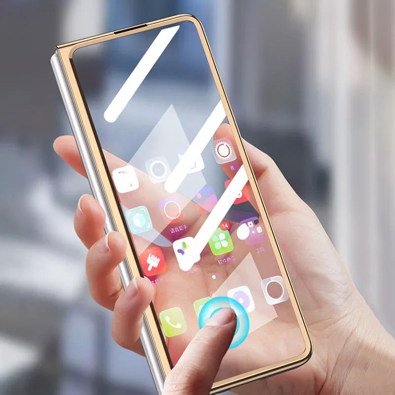 GKK Electroplated Painted Tempered Glass Case For Samsung Galaxy Z Fold 5 With Screen Glass Hard Cover For Galaxy Z Fold5 4 Case