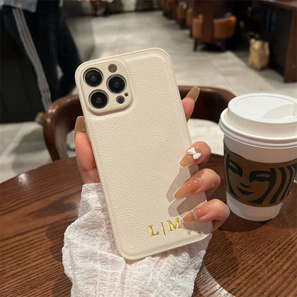 Personalised Customized Name Case For iPhone 16 15 14 13 12 11 Pro Max Initials Letters Leather DIY Cover 13 14 15 16 Pro Max - covers4phones