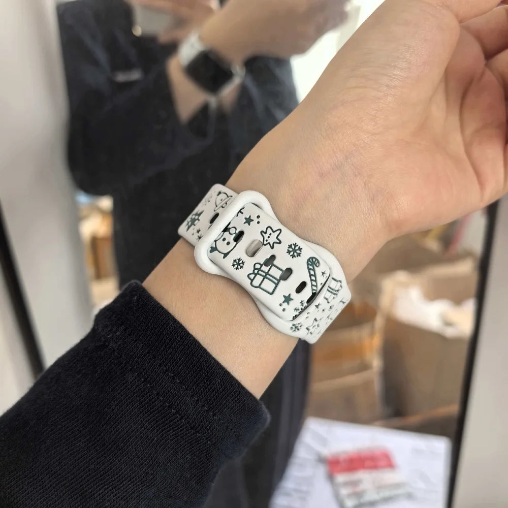 Silicone Christmas Band for Apple Watch Ultra 3-2 Strap 49mm 46mm 41mm 42mm 44mm 45mm Sport Bracelet for iWatch 11 10 9 8 7 6 5