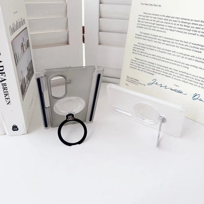 For Samsung Galaxy Z TriFold Case Hard PC Transparent Double middle hinge Ring Stand Protective Back Cover For Z TriFold Shell