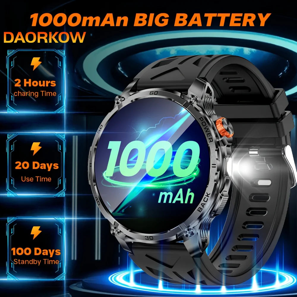 2026 New GPS Outdoor Sports Smartwatch Men AMOLED Screen NFC Flashlight Heart rate Waterproof Bluetooth Call 1000mAh Smartwatch