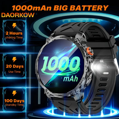 2026 New GPS Outdoor Sports Smartwatch Men AMOLED Screen NFC Flashlight Heart rate Waterproof Bluetooth Call 1000mAh Smartwatch