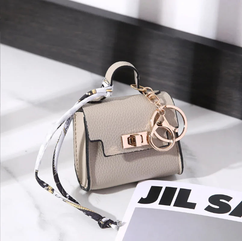 Luxury Fashion Mini Headphone Bag For Airpods 4 3 2 Pro 2 Galaxy Buds 3/3Pro Leather Purse Pendant Mini Keychain