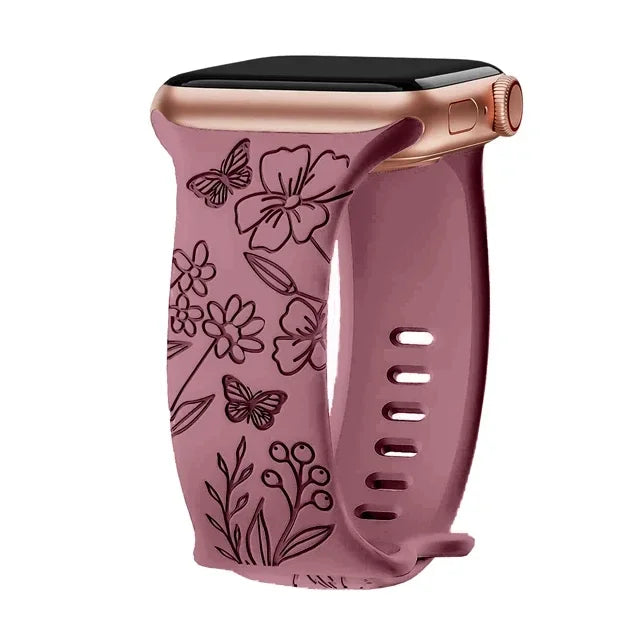 Engraved Band for Apple Watch Strap 46mm 44mm 42mm 41mm 40 45mm Ultra 3 2 49mm Floral Bracelet Iwatch Series 11 10 9 8 7 SE 6 5