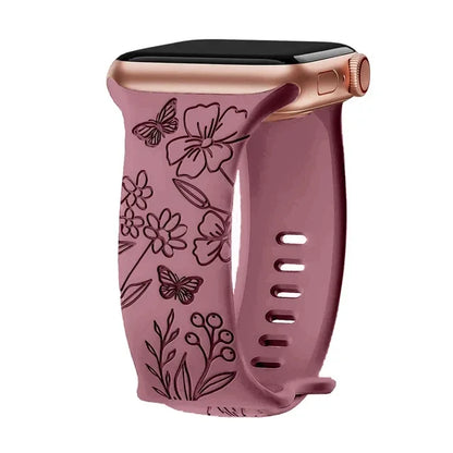 Engraved Band for Apple Watch Strap 46mm 44mm 42mm 41mm 40 45mm Ultra 3 2 49mm Floral Bracelet Iwatch Series 11 10 9 8 7 SE 6 5