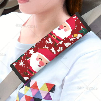 2pcs Christmas Themed Seat Belt Covers Soft Polyester Fit for Cars Santa Claus Car Accessories Interior Seatbelt Cover Print