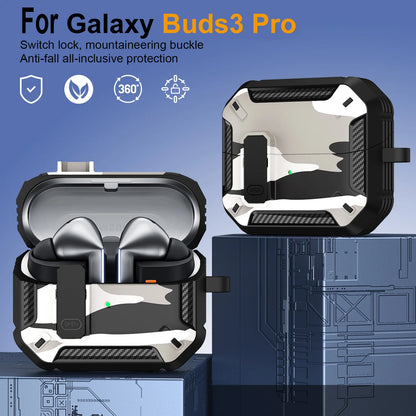 Stylish Camouflage Cover For Samsung Galaxy Buds 3 Pro Buds3 Pro Buzz 3 Pro Case With Lock Rugged Shell Armor Shockproof Sleeve