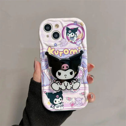 Kuromi Hello Kitty Bracket Bracelet Phone Case For IPhone 16 15 Pro Max 14 11 12 13 Mini XR 8 7 Plus X XS SE Sanrio Cute Cartoon