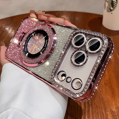 Suitable for iPhone17/16/15/14/13/12/11 Case With Lens Film 16 Anti-drop 15 Rhinestone Glitter Magnetic Stand
