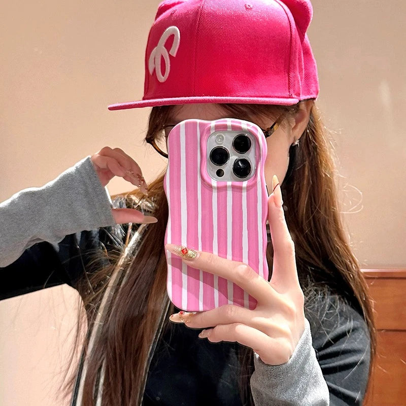 Luxury Color Contrast Stripes Wave Case for iPhone 16 15 14 Pro Max 12 13 Colorful Curly Border Glossy Hard Ultra Slim Cover