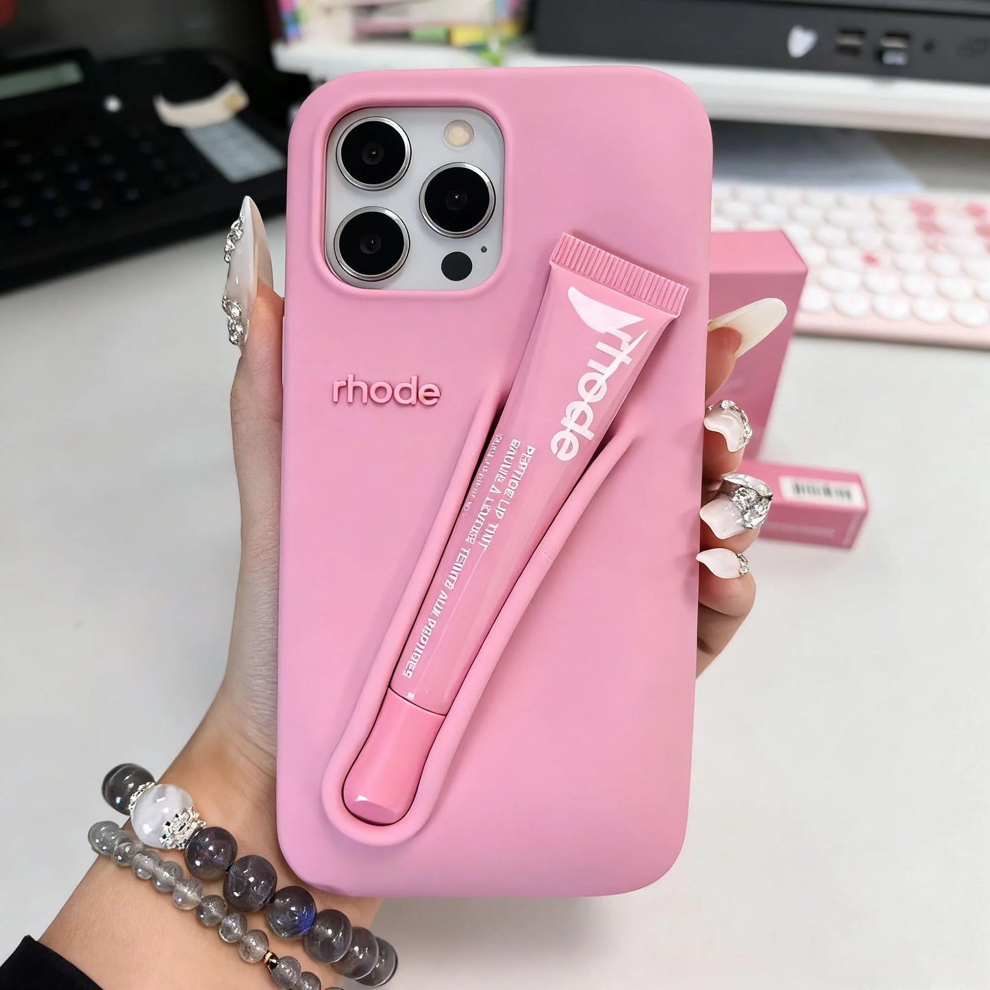 Fashion Lip Gloss Portable Silicone Shockproof Phone Case with Lipstick Suitable for IPhone 11 12 13 14 15 16 17 Pro Max Plus