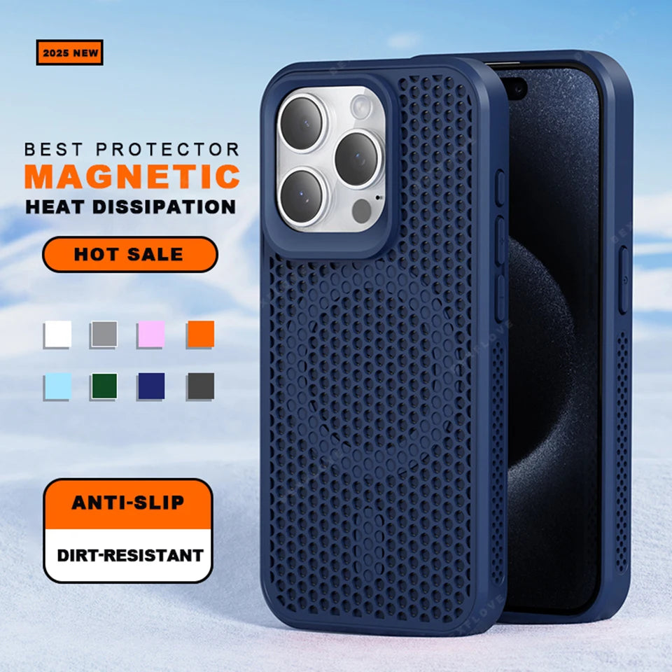 New Heat Dissipation Magnetic Phone Case for iPhone 14 15 16 Plus 11 12 13 16 Pro Max Matte Magsafe Charging Shockproof Cover