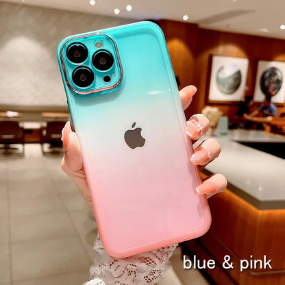 Gradient Color Phone Cases For IPhone 16 15 14 Pro Max 13 12 11 Xs Xr 7 8 Plus Comes with Lens Film Back Covers