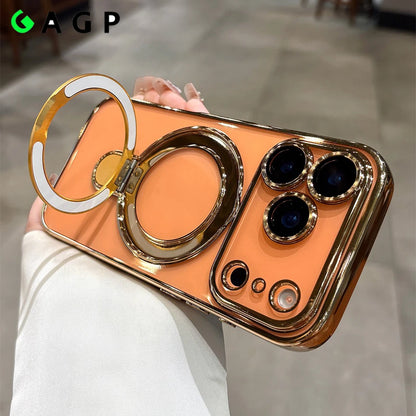 for iphone 17 Air Case Plating Magsafe Magnetic Bracket Case for iPhone 17 16 Pro 13 12 Max 15 14 16 Plus 17PRO Transparent Cove
