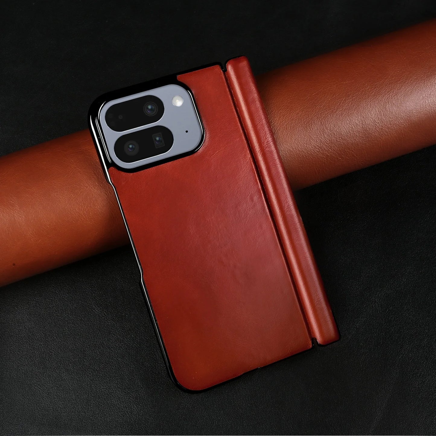 Luxury Genuine Leather Case For Google Pixel 10 Pro Fold 9pro fold Oil Wax Central Axis Pattern Phone Back Cases Without Front