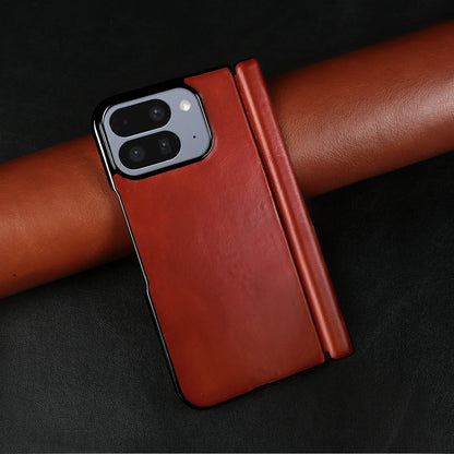 Luxury Genuine Leather Case For Google Pixel 10 Pro Fold 9pro fold Oil Wax Central Axis Pattern Phone Back Cases Without Front