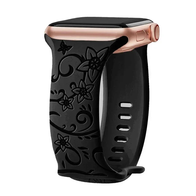 Engraved Band for Apple Watch Strap 46mm 44mm 42mm 41mm 40 45mm Ultra 3 2 49mm Floral Bracelet Iwatch Series 11 10 9 8 7 SE 6 5