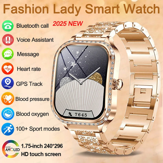 2025 Fashion Smart Watch Women AMOLED Curved Screen IP68 Waterproof Health Call Smartwatch Watch Ladies Fashion Gift