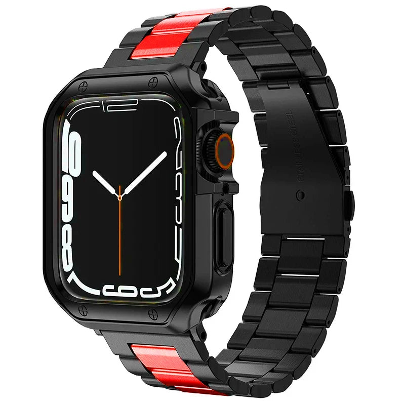 TPU Protector Case+Metal Strap For Apple Watch Ultra Band 49mm 45/44mm 41mm 40/38 Stainless steel Bracelet series 3 5 6 se 7 8 9