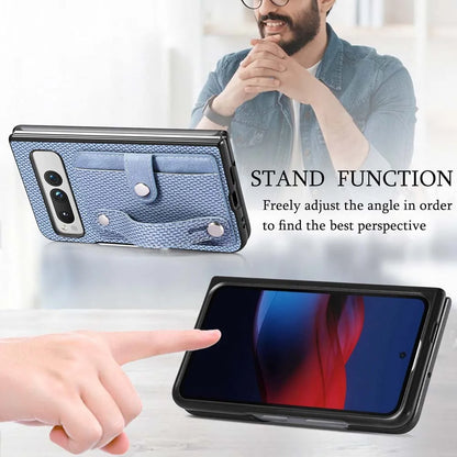 for Google Pixel Fold Case Shockproof Protect Lens Wristband Card Slot Stand Holder Shell PU Leather Carbon Texture Cover Fundas