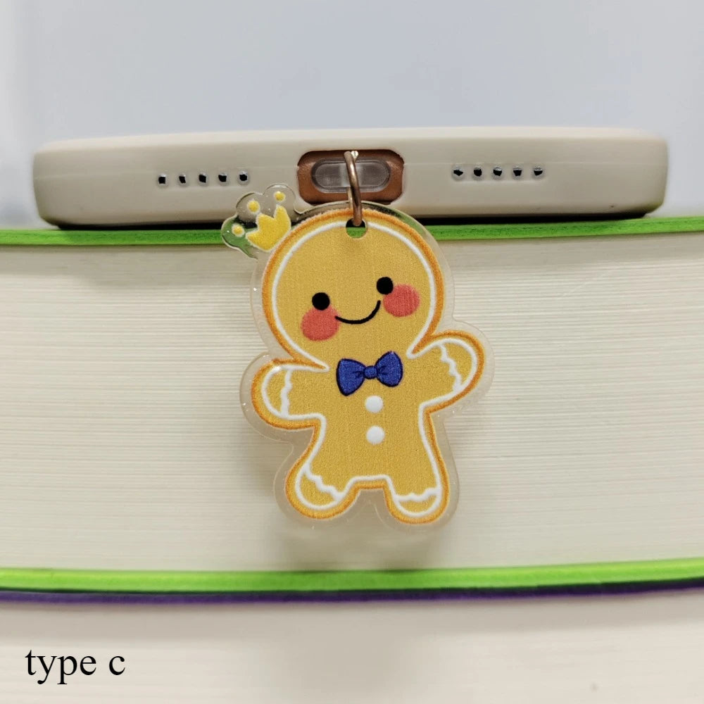 Gingerbread Man Christmas Dust Plug Type C Phone Charge Port Plug For iPhone Dust Protection Stopper Pendant Lady Friend Gift