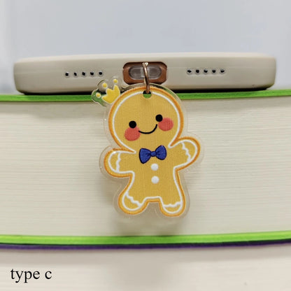 Gingerbread Man Christmas Dust Plug Type C Phone Charge Port Plug For iPhone Dust Protection Stopper Pendant Lady Friend Gift