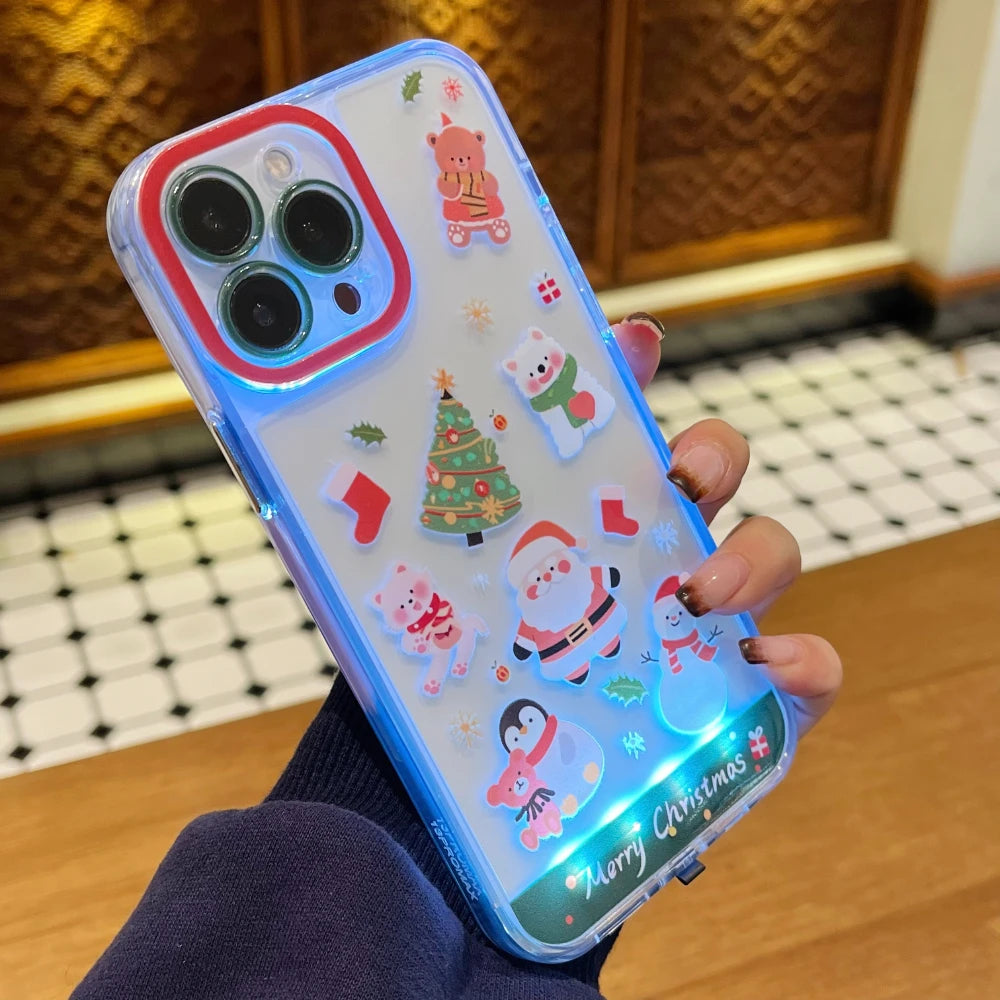 Luminous Call Light Up Flash Christmas Snowman Santa Claus Phone Case For iPhone 15 13 12 11 14 16 17 Pro Max Plus 17AIR Cover