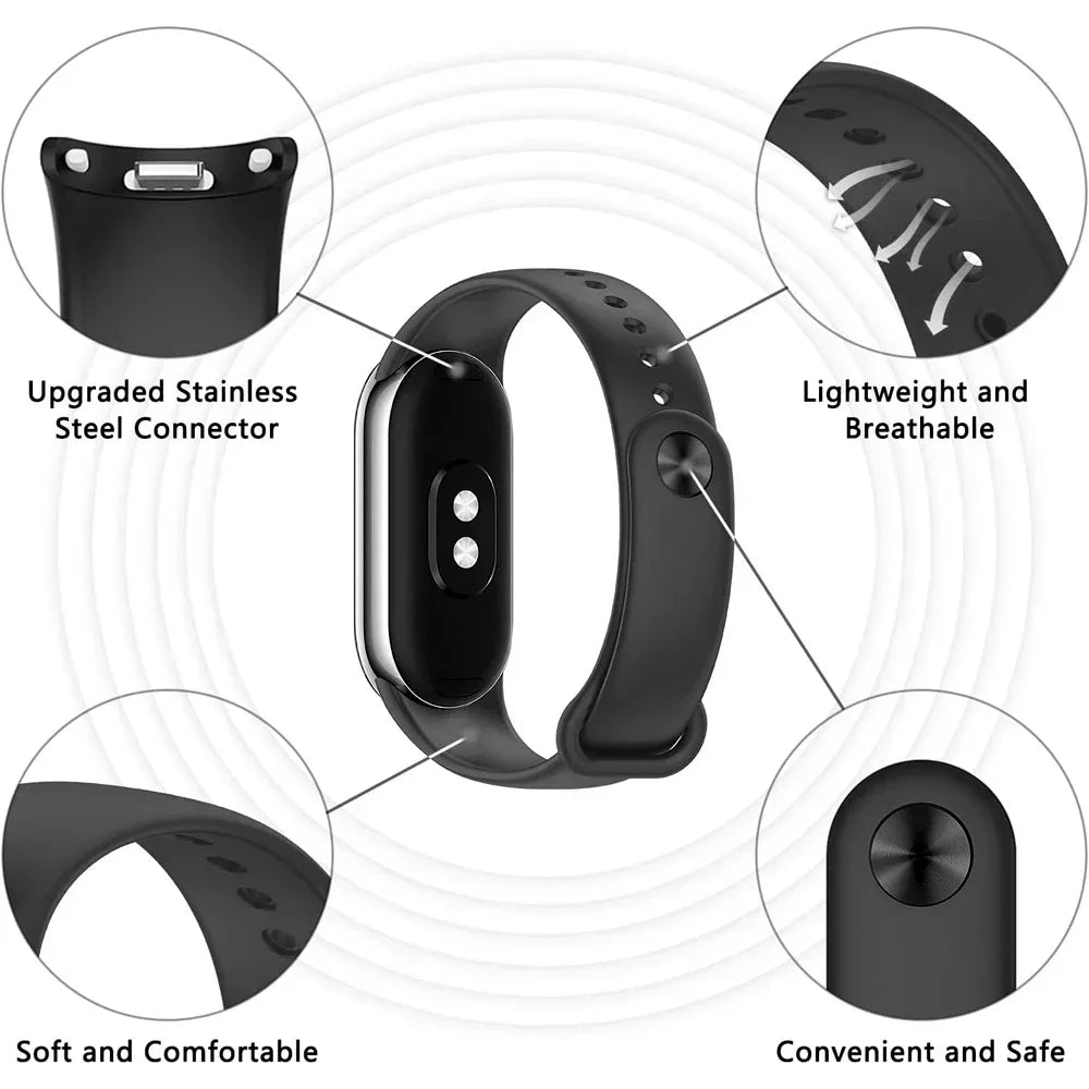 Sport Silicone Strap for Xiaomi Mi Band 10/9 NFC Replacement Bracelet Belt for Xiaomi Mi Band 8/9 Smart watch Strap Accessories