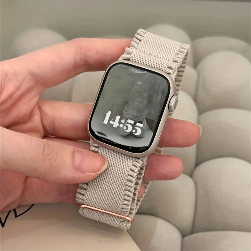 Woman Lace Elastic Nylon Band Compatible with Apple Watch Dial Of 38/40/41mm 42/44/45/46/49mm, Soft Solo Loop Wristband