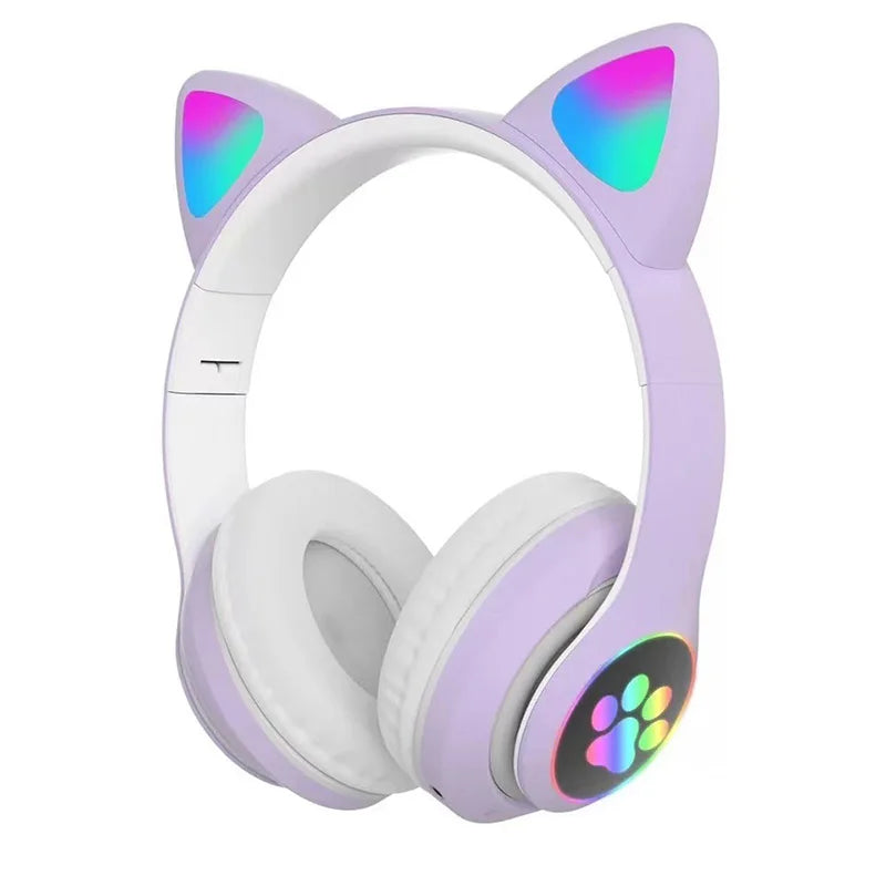 P47M Wireless Headphone Flash Light Cute Cat Bluetooth with Mic Control LED Stereo Music Helmet Phone Bluetooth Headset Gift