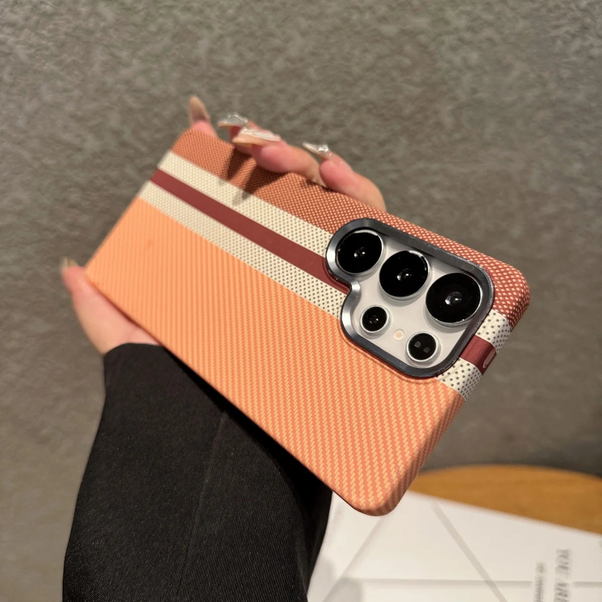 Mountain Carbon Fiber Kevlar Pattern Plastic Case For Samsung S25 S24 S23 Ultra Plus For Magsafe Magnetic Wireless Charge Cover