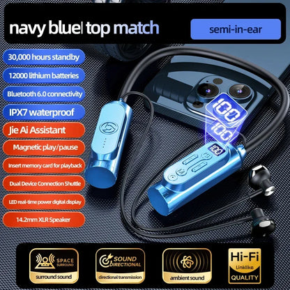 12000mAh 30000Hours Playback Wireless Bluetooth Earphones Magnetic Sports Running Headset Neckband Sport Earbuds Noise Reduction