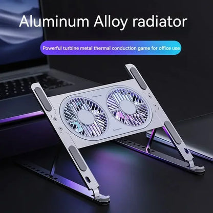 Aluminum Laptop Stand Foldable Desk Riser Mute Cooling Fan Adjustable Notebook Stand For Macbook Pro Air Computer PC iPad Tablet