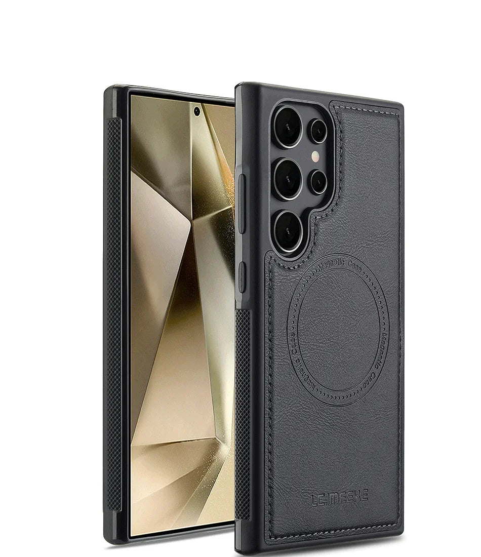 Magnetic MagSafe Pu Leather Phone Case for Samsung Galaxy S25 Edge S24 Ultra S23 FE S22 Plus S21 S20 A17 Wireless Charging Cover