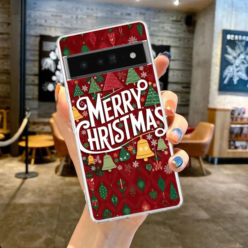 Phone Case Cover for Google Pixel 9 8 7 6 5 4 4XL 7A 6A 5A 4A 3A Pro XL 5G Transparent Soft TPU Shell Merry Christmas Pattern