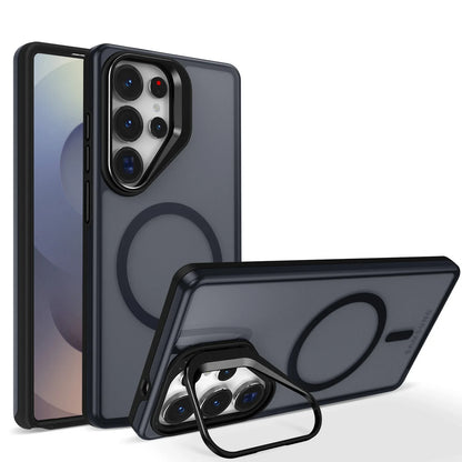 Luxury Matte Clear With Holder Magnetic Magsafe Case For Samsung Galaxy S25 S24 S23 S22 Ultra Plus S25Edge S24FE S25FE Cover