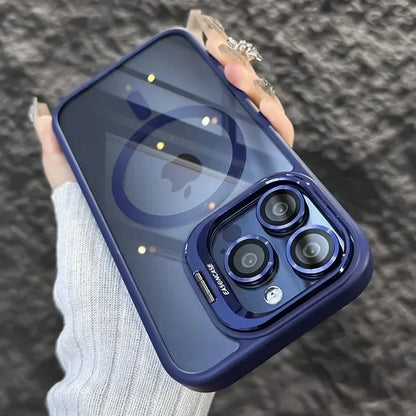 Luxury Magnetic Shockproof Phone Case For iPhone 16 17 15 14 13 12 11 Pro Max Funda For Magsafe Stand Glass Lens Protector Cover