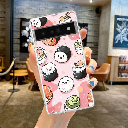 Phone Case For Google Pixel 9 8 7 6 9A 8A 7A 6A 5 4 5A 4A 3A Pro XL Soft Clear TPU Transparent Cover Cute Cartoon Sushi