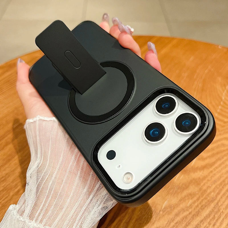 New For Magsafe Magnetic Wireless Charging Fold Holder Ring Translucent Matte Phone Case For iPhone 17 Pro Max Bumper Back Cover