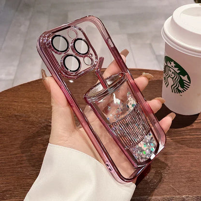New Plating Ultrathin Antiskid Case For iPhone 16 15 14 13 12 11 Pro Max Plus Transparency Soft TPU Lens Film Protect Cover Pink