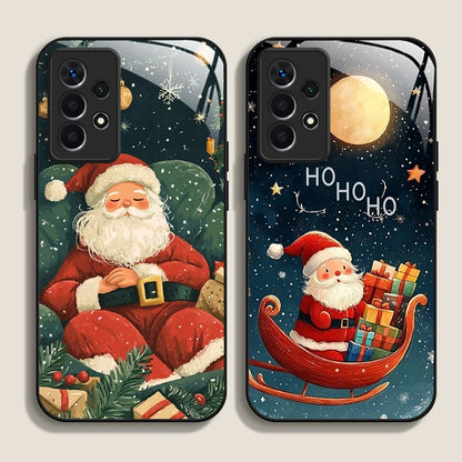 Merry Christmas Santa Claus Pattern Tempered Glass Phone Case for Samsung Galaxy S25 Ultra S24 S23 Plus S22 S21 S20 FE A56 Cover