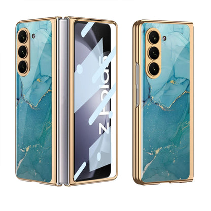 GKK Electroplated Painted Tempered Glass Case For Samsung Galaxy Z Fold 5 With Screen Glass Hard Cover For Galaxy Z Fold5 4 Case